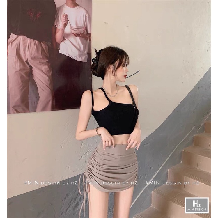 Chân váy cotton rút sườn hai bên