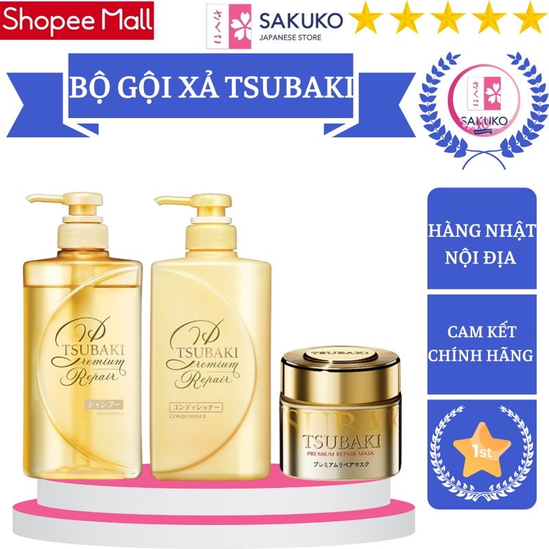 COMBO Dầu Gội, Xả, Ủ Tóc TSUBAKI Nhật Bản Phục Hồi Hư Tổn- SAKUKO