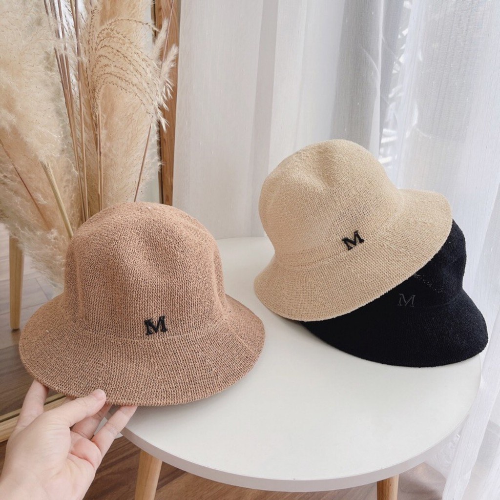Mũ cói mềm, nón cói đi biển đính chữ M chống nắng MC03 phong cách Vintage