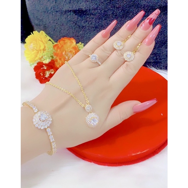 Set nguyên bộ trang sức dát vàng 18 dát bạch kim cao cấp 4 món mẫu mới về