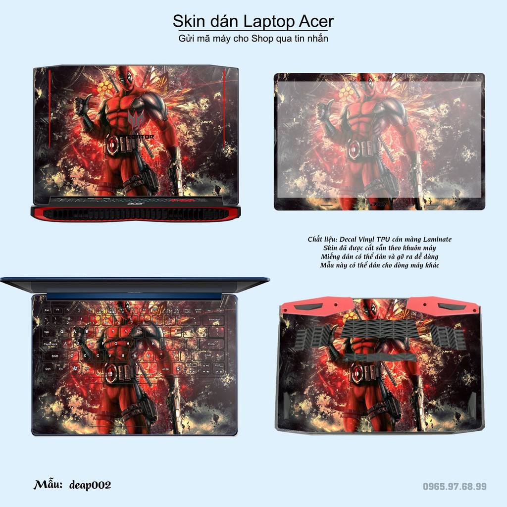 Skin dán Laptop Acer in hình Deadpool (inbox mã máy cho Shop)