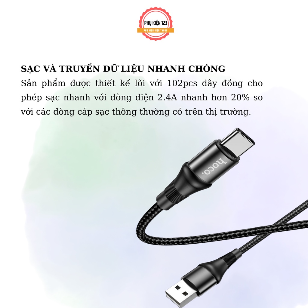 Dây cáp sạc Hoco dài 1M chất liệu dây dù hỗ trợ sạc nhanh chân sạc tương thích Type c,Micro-Phụ Kiện 123