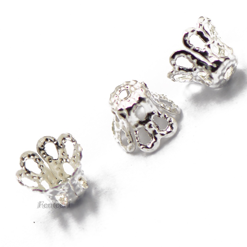 [FENTEER1]50 Silver Plated Flower Bead Caps Beading Jewellery Findings Embellishments