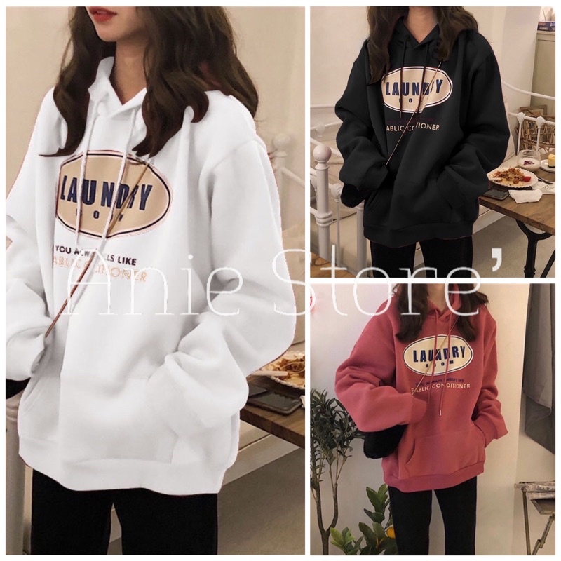Áo Hoodie Nỉ Unisex LAUNDRY 🦋 Áo Khoác Dáng Rộng Dài Tay Kèm Mu 3 Màu 🦋