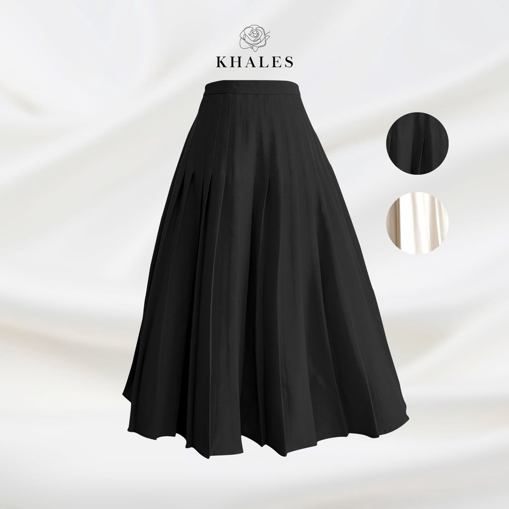 Chân váy xếp ly vừa dáng xòe cạp cao hàng thiết kế Fank Skirt by KHALES