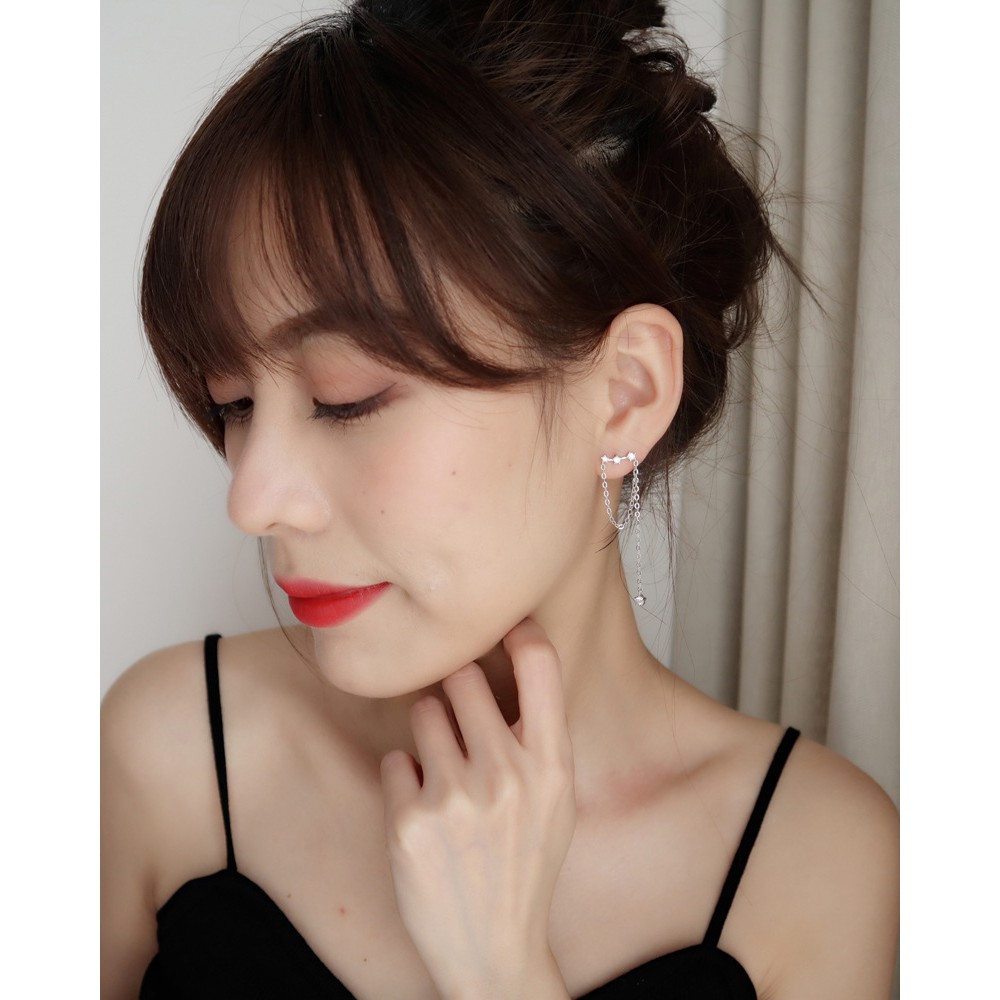 Bông tai đính đá dáng dài sang chảnh mạ bạc S925 cho nữ YOS