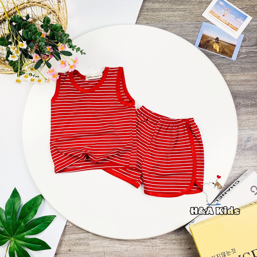 Bộ quần áo ba lỗ cho bé trai bé gái kẻ sọc ngang, thun lạnh.  Cả bộ quần áo. Bé 9-32kg . MMBL16 Shop-Mẹ-Rùa