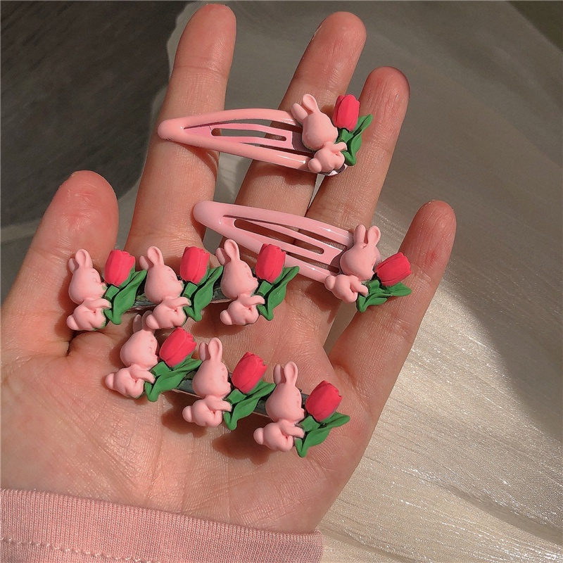 Kẹp tóc hình hoa tulip màu hồng kiểu dáng dễ thương 2021