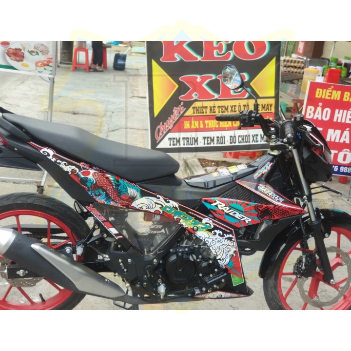 ( Quí khách vui lòng mang ra tiệm cho thợ dán ) Tem raider fi cá chép đỏ đen