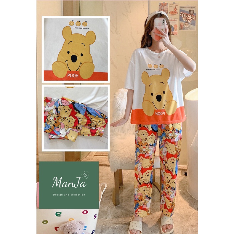 [Hàng Oder Sẵn] Bộ đồ ngủ nữ cộc tay freesize in hình dễ thương chất liệu Cotton co giãn 4 chiều [Free Ship]