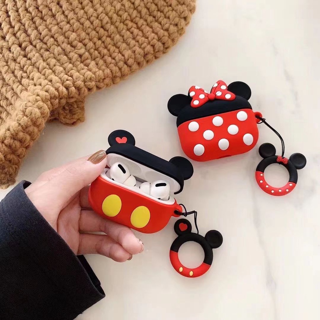 Vỏ Bảo Vệ Hộp Sạc Tai nghe không dây AirPods 1 2 pro 3 2021 gen3 Bằng Silicon tpu Mềm Hình Chuột Mickey Minne 3D Chống Rơi