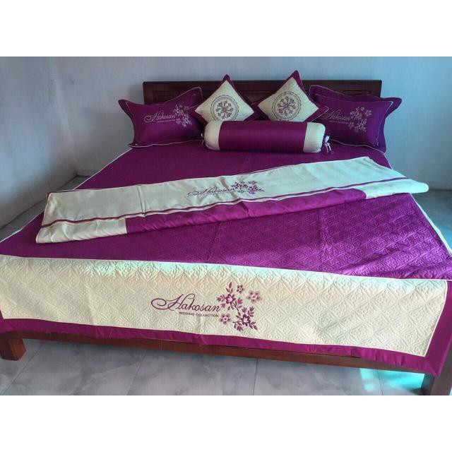 Trọn Bộ Chăn Ga Gối Satin 7 Món Cao Cấp Dành Cho Mùa Cưới