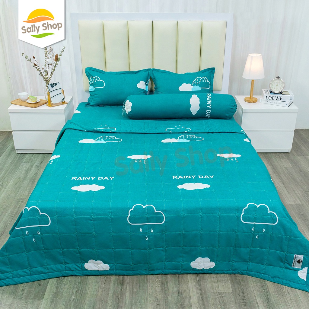 Siêu Phẩm Bộ Chăn Ga Gối 4 Món Cotton Poly Hè Thu Mẫu Mới RAINYDAY XANH