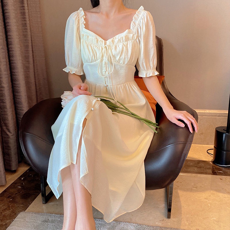 Đầm Công Chúa Tay Phồng Cột Dây Eo Phong Cách Ngọt Ngào Thời Trang Mùa Hè Hàng Mới