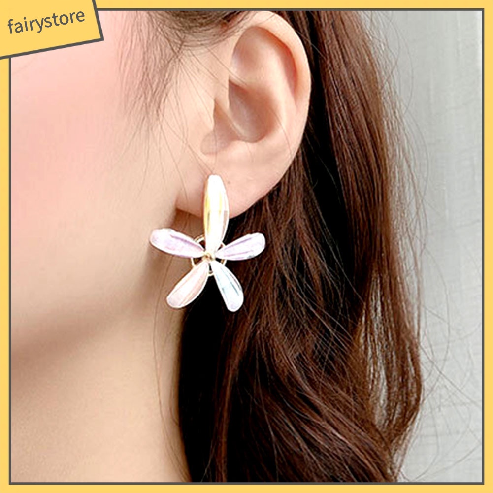 Khuyên Tai Hợp Kim Đính Đá Thiết Kế Màu Sắc Xinh Xắn