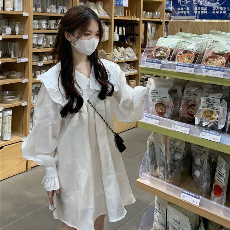 Váy babydoll Đầm Cổ Búp Bê Dáng Rộng Nhỏ Nhắn Dễ Thương Phong Cách Hàn Quốc Thời Trang Mùa Xuân Cho Nữ