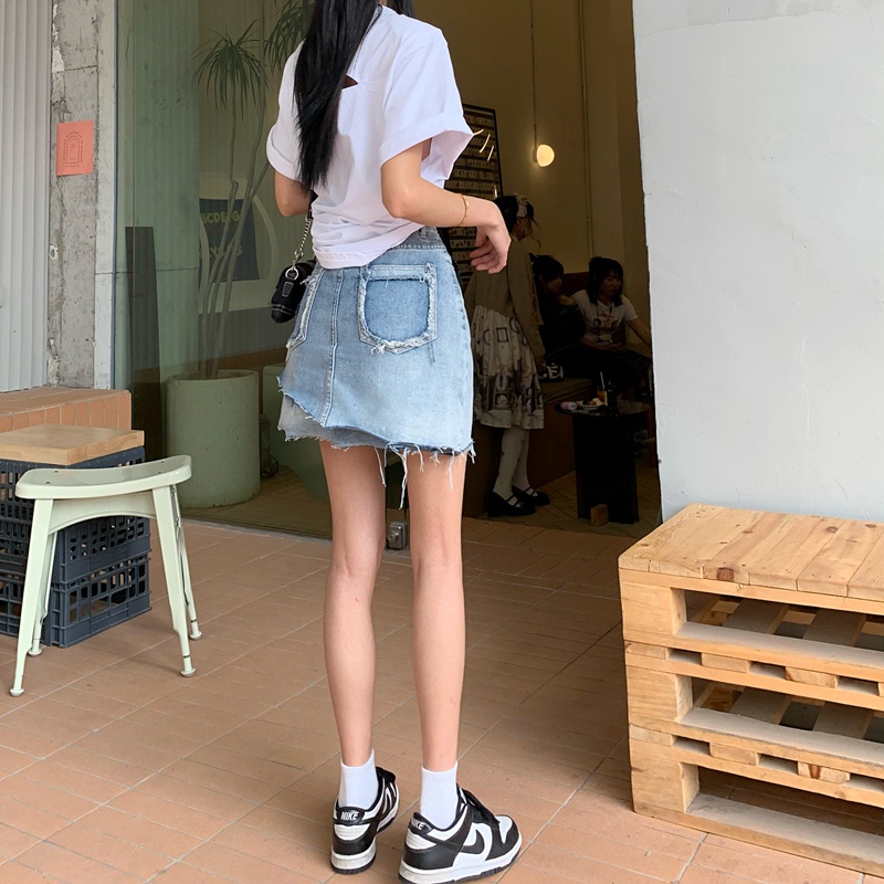 Chân Váy Denim Chữ A Lưng Cao Xinh Xắn Dành Cho Nữ