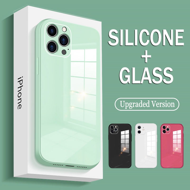 Ốp Điện Thoại Mặt Kính Viền Silicon Dẻo Cho iPhone 11 Pro Max 11Pro 11 13 12 Mini X XR XSMax 7 8 Plus + SE 2020