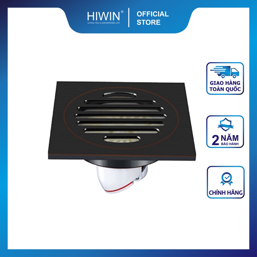 Phễu thoát sàn chống mùi hôi thoát nước nhanh đồng mạ đen kích thước 100x100mm HIWIN FD-1101B