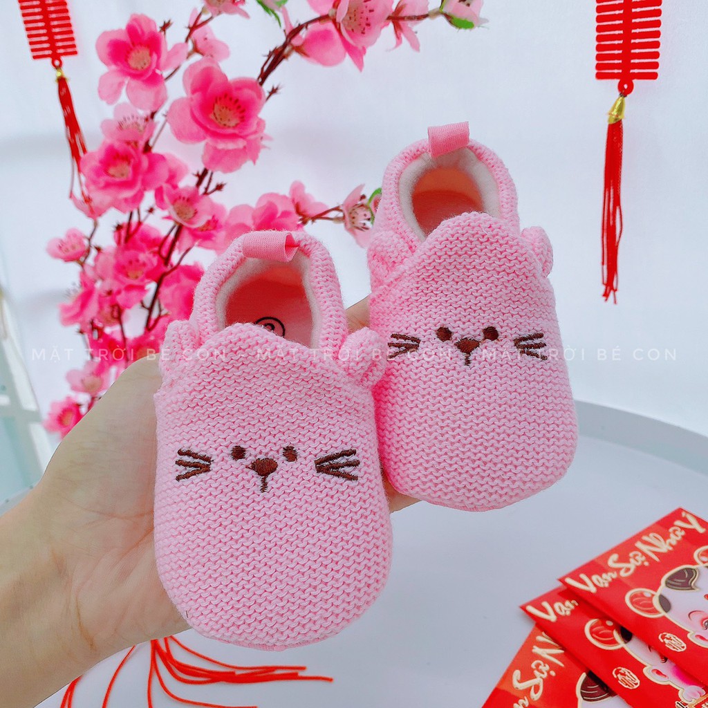 Giày Tập Đi Chất Len Cotton, Hình Chuột Ngộ Nghĩnh size 0-12 tháng