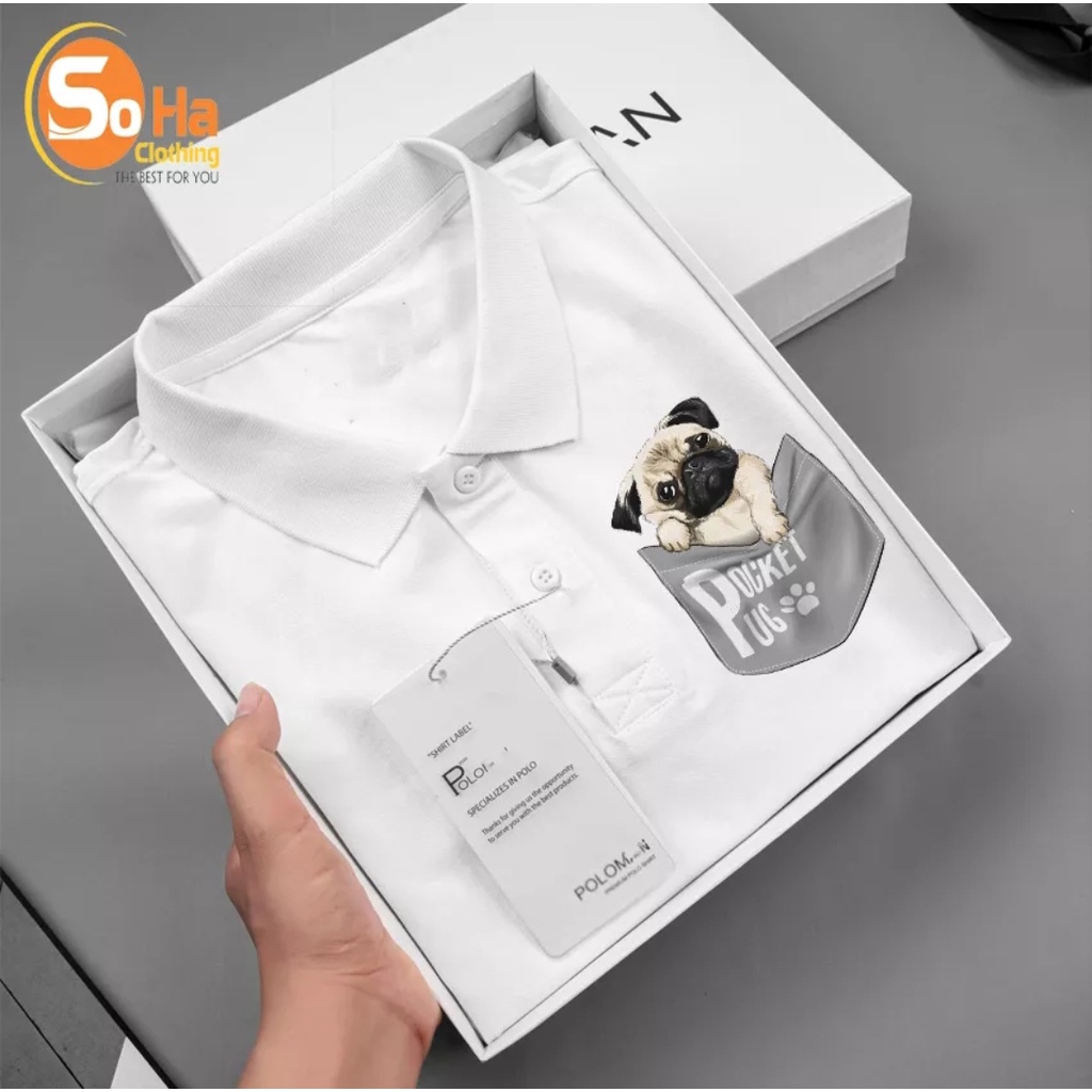 ÁO THUN POLO NAM NỮ CÓ TÚI HOẠ TIẾT CHÓ PUG CỰC XINH