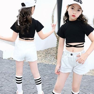 Áo Croptop nhảy Hiphop trẻ em | Áo Croptop dây cộc tay đen trơn