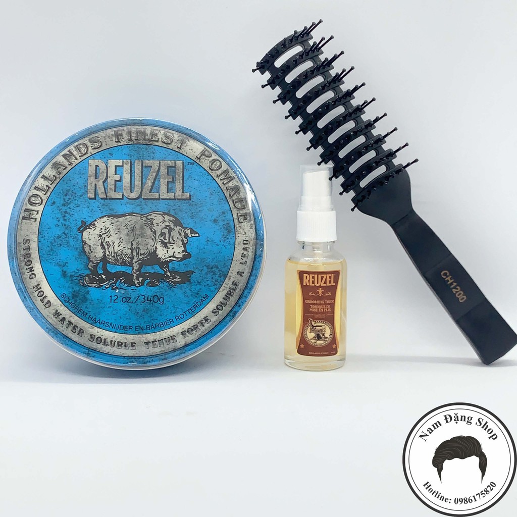 Pomade vuốt tóc Reuzel Blue + Tặng Reuzel Grooming Tonic 20ml + Tặng Lược Chaoba