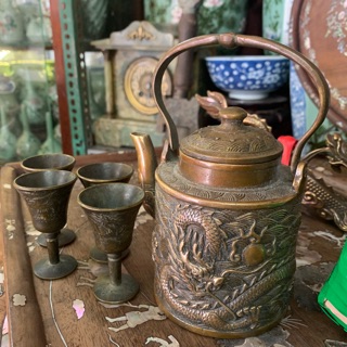 Combo ấm trà long phụng bằng đồng