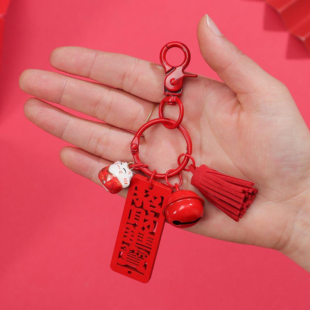 Móc Khóa Hình Chú Mèo May Mắn Phối Tua Rua Dễ Thương