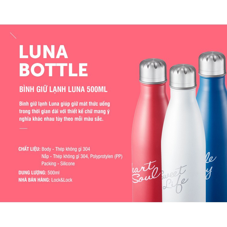 Bình Giữ Nhiệt Lock&amp;Lock Luna Bottle LHC3215 (500ml) - Hồng/ Trắng/Xanh - Hàng Chính Hãng