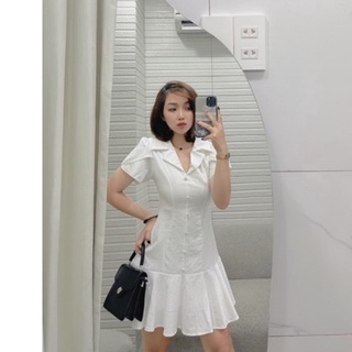 B56 - ĐẦM NÚT BỌC CỔ VEST ĐUÔI CÁ NGẮN (Ảnh thật)