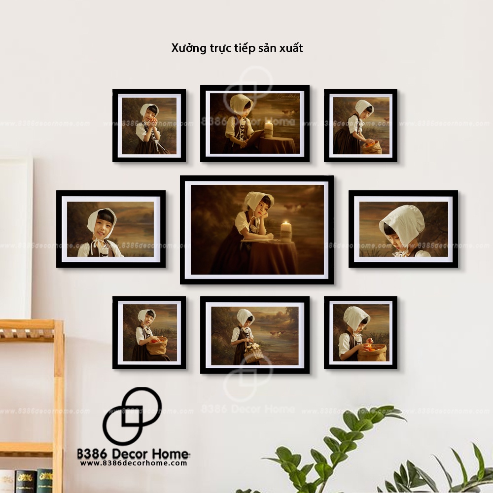 Bộ 9 Khung ảnh màu đen trơn đẹp giá tại Xưởng (được Sơn màu từ gỗ thông thật)