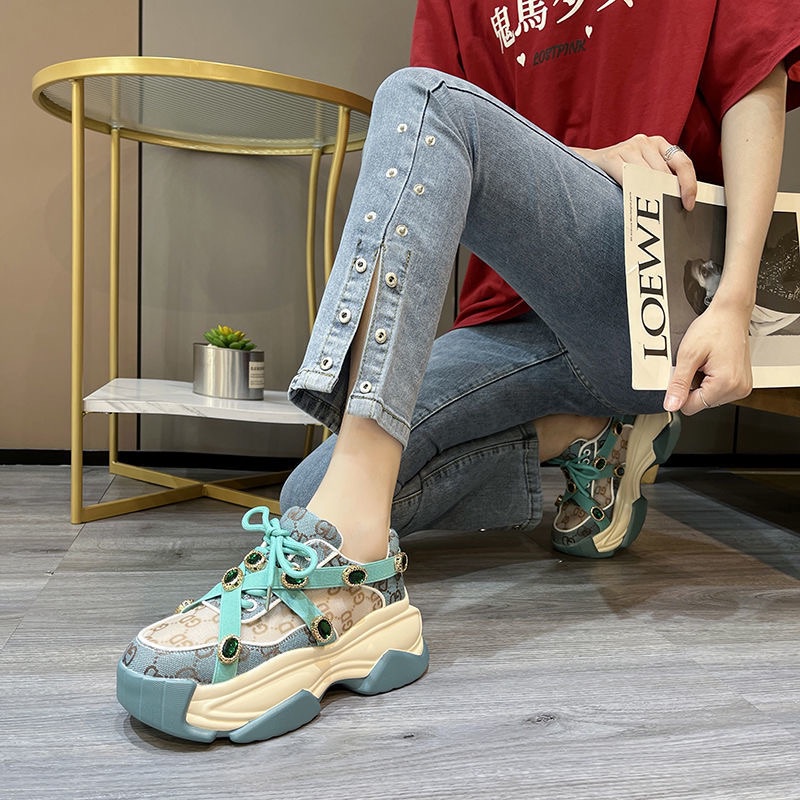 Giày Đế Dày Tăng 8cm giày sneaker nữ Bề mặt lưới thoáng khí giày thể thao nữ Bách đáp thoải mái giày đế cao nữ