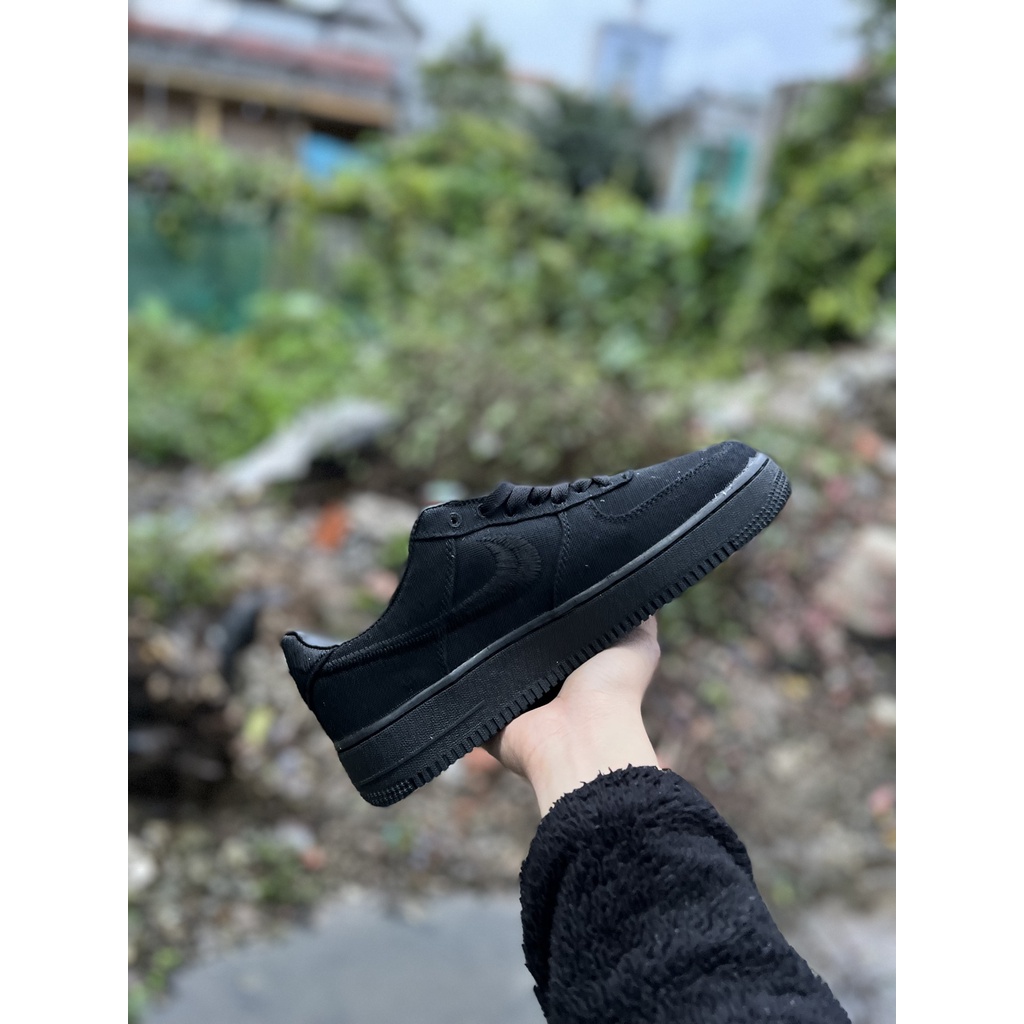 Giày Af1 Stussy Full Black Đen Cao Cấp Fullbox, Giày thể thao af1 stussy cổ thấp đen full chất liệu vải không sợ gãy mũi