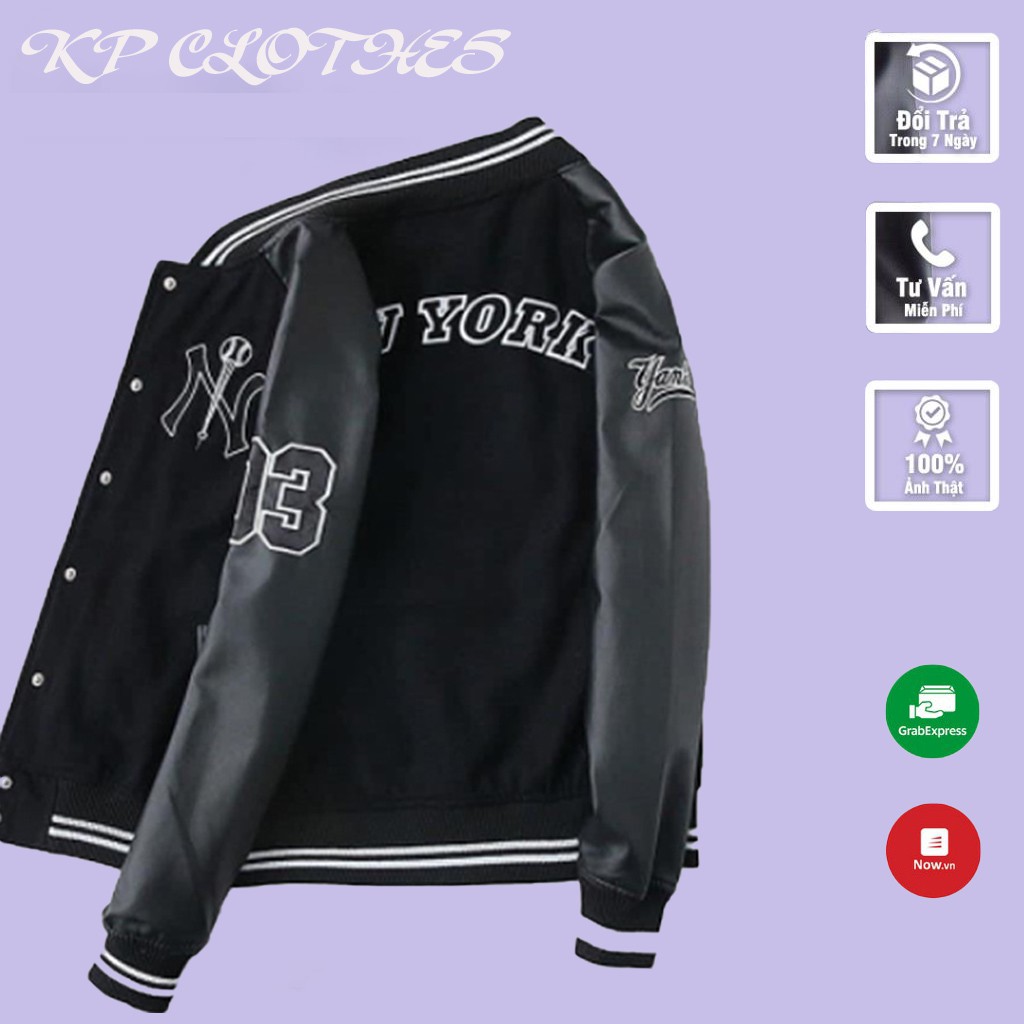 Áo bomber NY bóng chày tay da lộn unisex, áo khoác bóng chày KP Clothes