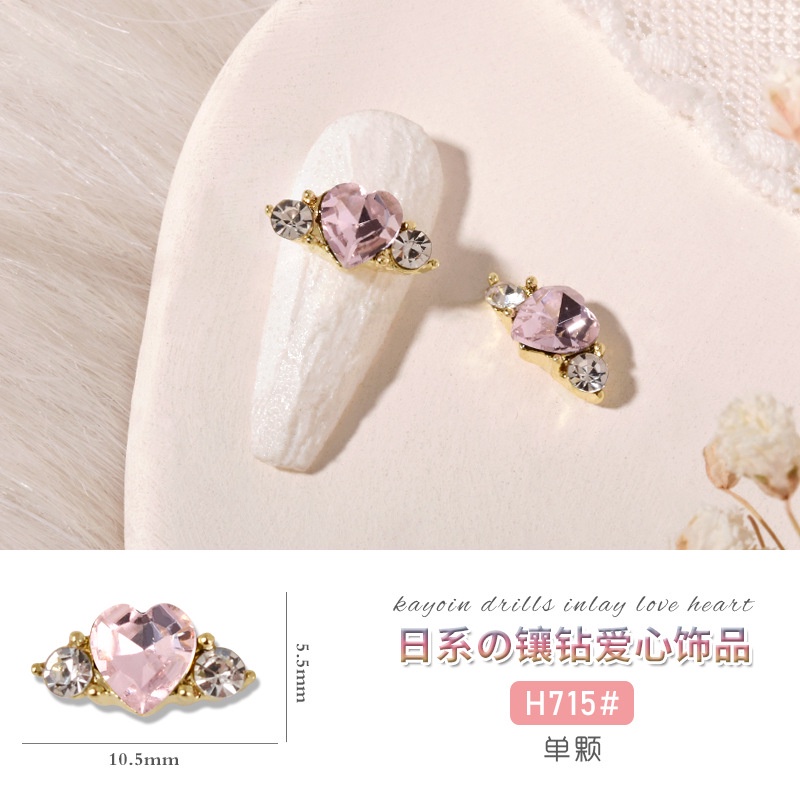 Nhẫn Kim Loại Đính Đá Kim Cương Ba Chiều Hình Trái Tim Trang Trí Móng Tay Mới