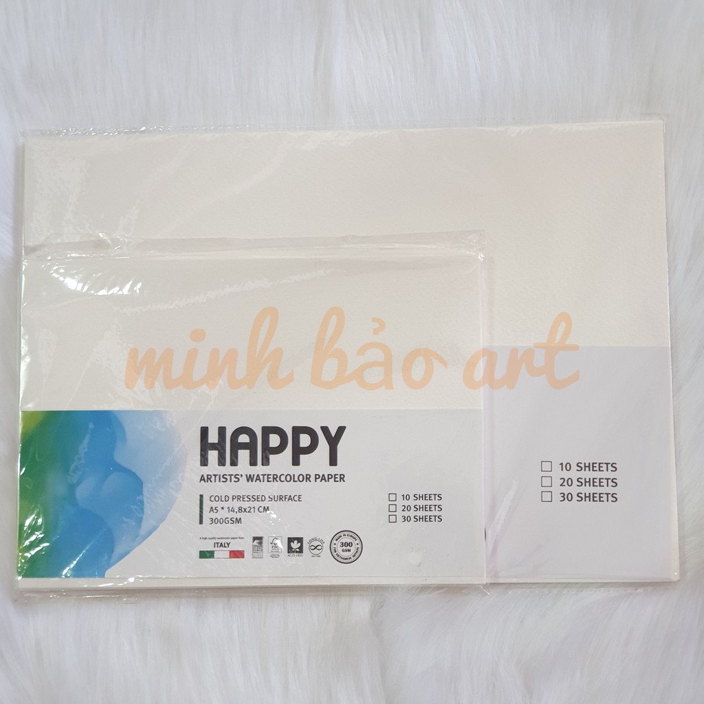 GIẤY VẼ MÀU NƯỚC HAPPY 300 GSM (VÂN COLD, 10 TỜ), GIẤY VẼ 200 / 250 GSM (20 TỜ)