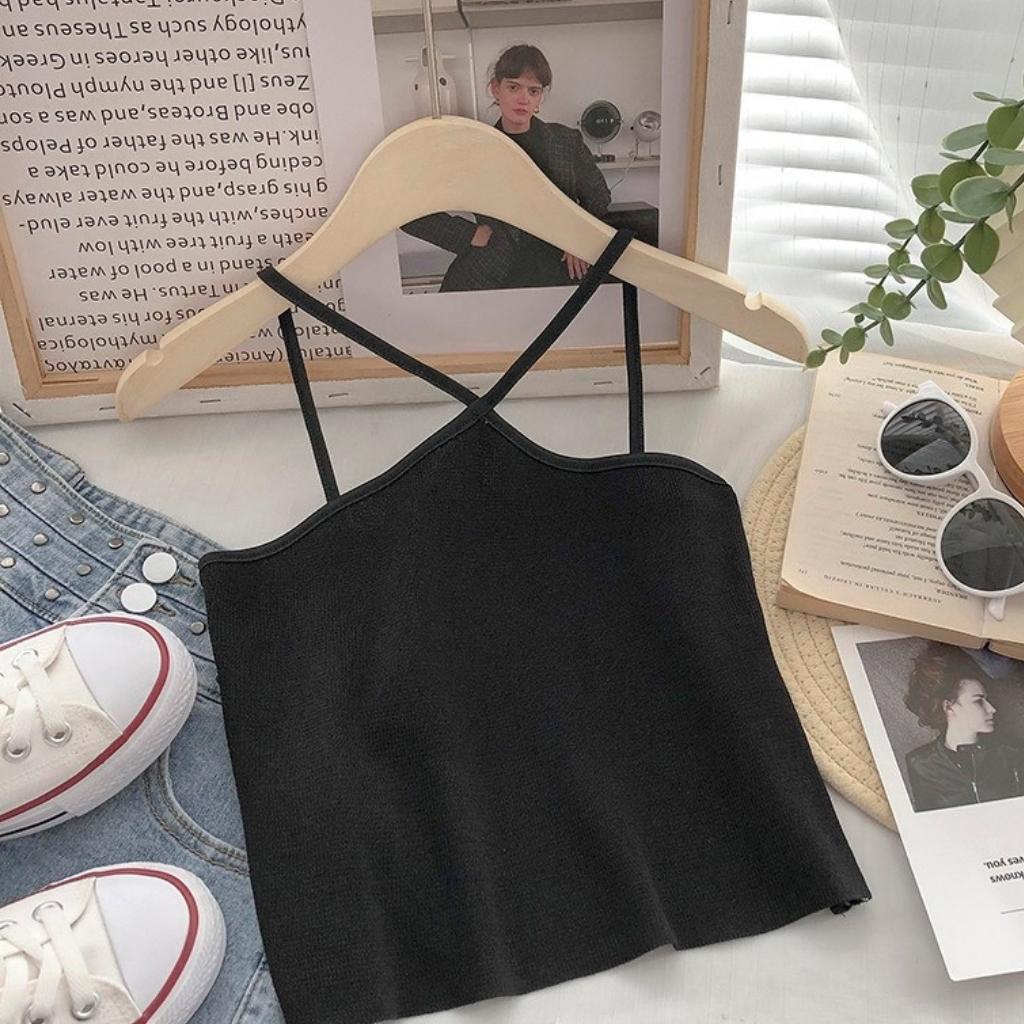 Áo Yếm Hai Dây Dáng Croptop Chất Thun Dày Dặn Co Giãn Ko Lộ Ngực Freesize 53kg quay đầu