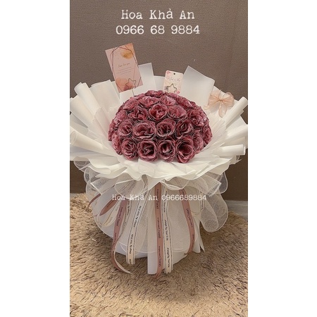 [Tặng vương miện] Hoa nhũ bó 50 bông siêu to, viết chữ theo yêu cầu. Có Nowship nội thành. Hoa sinh nhật, kỷ niệm