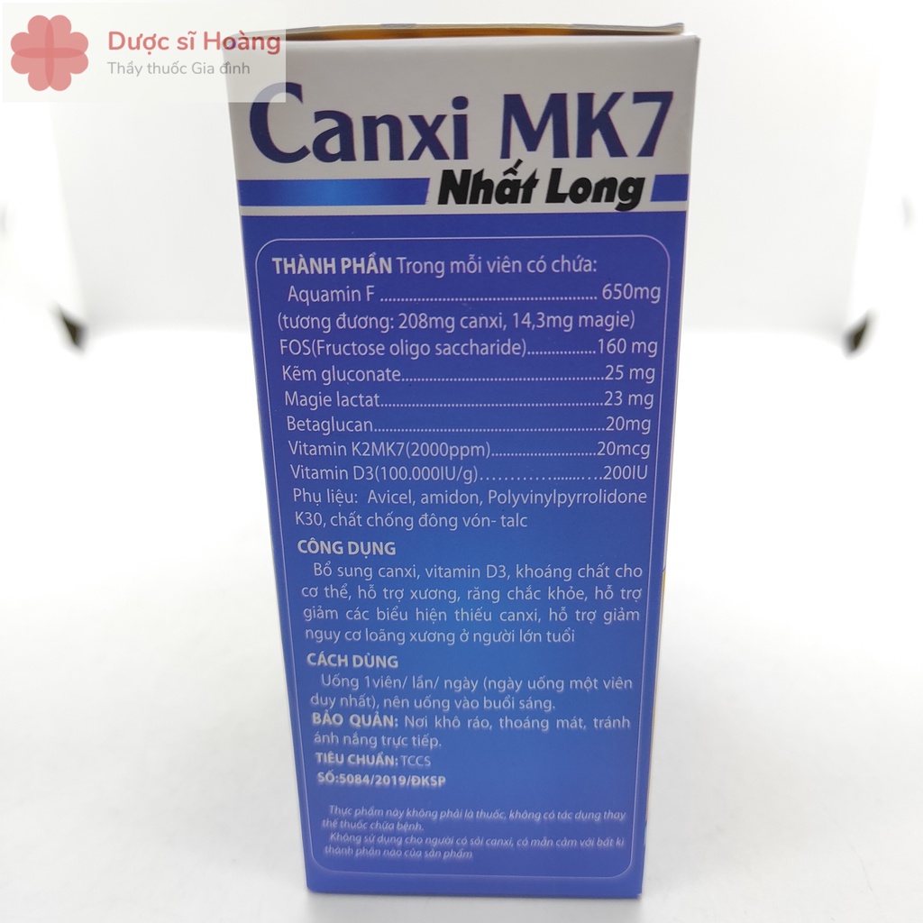 Bổ Sung Calcium - Canxi MK7 Nhất Long - Hỗ Trợ Giảm Các Biểu Hiện Thiếu Canxi Lọ 30 viên