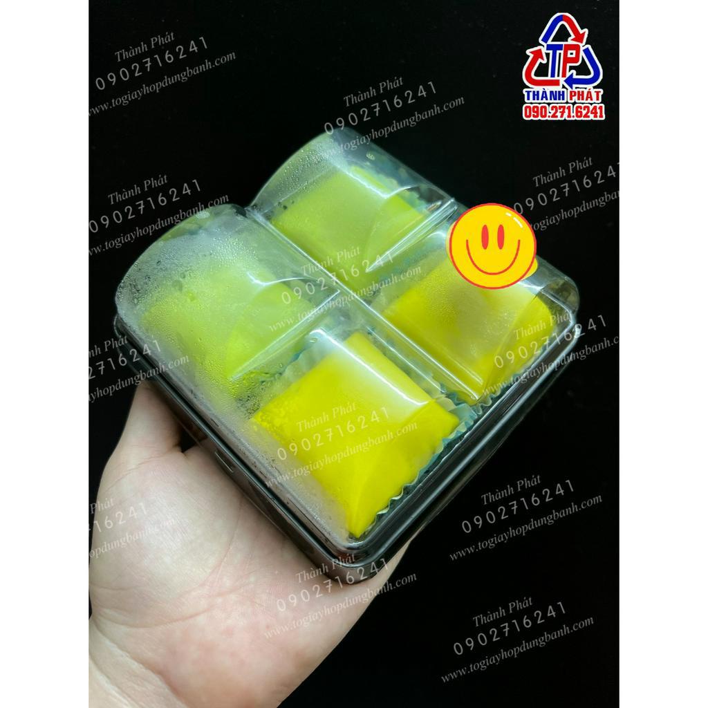 100 Hộp 4 ngăn đen đựng bánh crepe sầu riêng - đựng 4 bánh trung thu 50g - 75g