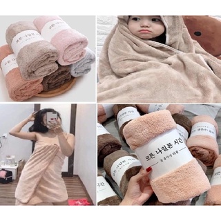 Khăn tắm lông cừu Hàn Quốc màu trơn size lớn 70x140cm, nặng 300g