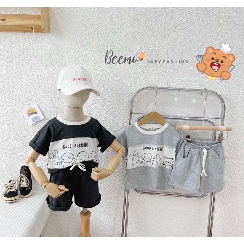 Bộ short cotton gấu Good Morning bé trai bé gái-MS72