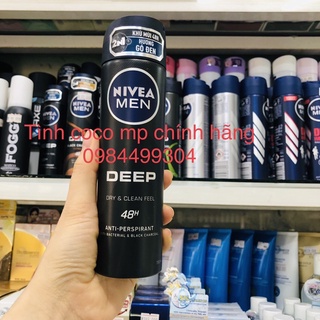 Xịt khử mùi Nivea, xịt ngăn mùi deep men than hoạt tính 150ml