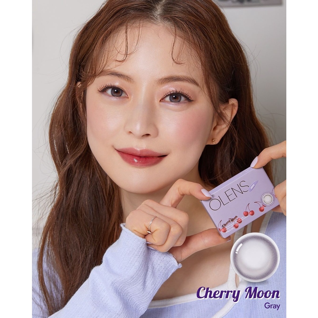 Lens 1 Tháng CHERRY MOON GRAY màu xám họa tiết mặt trăng OLENS KOREA Ẩm Cao Phù Hợp Mắt Nhạy Cảm Và Các Mẫu Trả ORDER