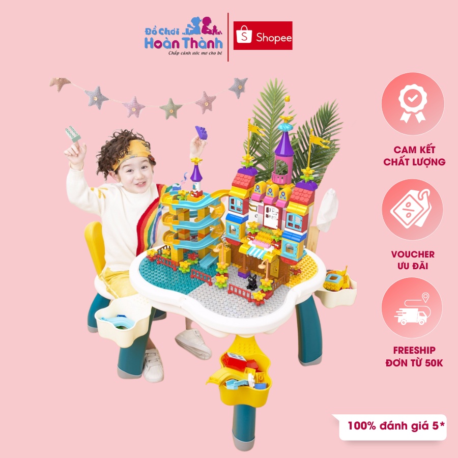 [Mã SKAMLSC1404 giảm 10% đơn 100K] Bàn xây dựng trẻ em đa năng Hoa Anh Đào, đồ chơi trí tuệ, lắp ráp, xếp hình cho bé