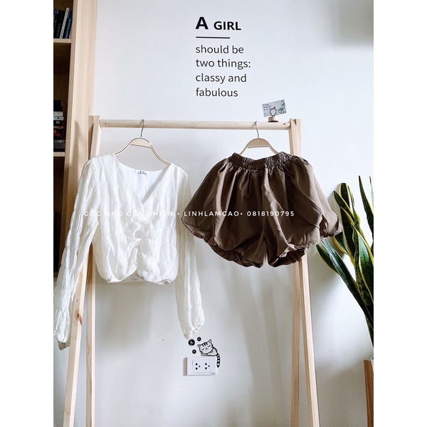 Set Áo Croptop Voan Quần Đùi Phồng Hàn Quốc Siêu Xinh (ẢNH THẬT+VIDEO)