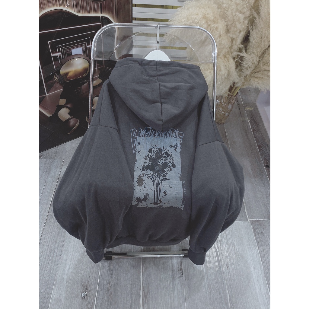 Hoodie Hoa Hồng Tay Bồng Dáng Rộng Mũ To Nam Nữ Unisex Basic Form To Hot Trned