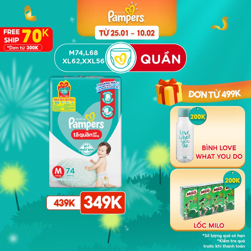 Tã quần Pampers Giữ Dáng Mới Gói Cực Đại M74 L68 XL62 XXL56