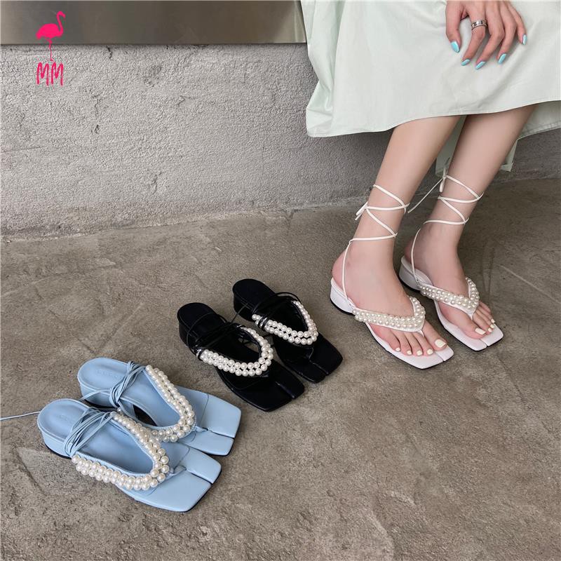Dép Quai Ngang Đính Ngọc Trai Thời Trang Hè 2021 Phong Cách Hàn Quốc Cho Nữ